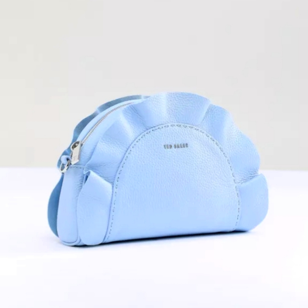 Ted Baker Baby Blue Leather Ruffle Crossbody Purse